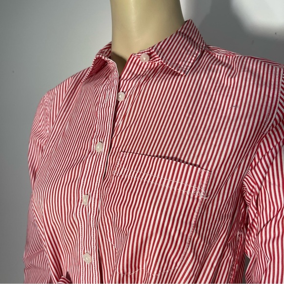 J.CREW Classic Red White Striped Belted Crisp Poplin Shirt Dress Size 0P - Picture 5 of 11